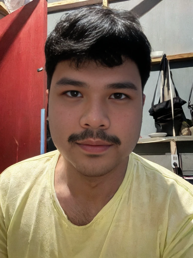 there is a man that is sitting down with a plate of food, south east asian with round face, 8k selfie photograph, 28 years old man, face picture, without beard and mustache, (28 years old), 28 years old
