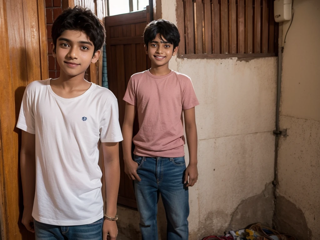 a indian 18 year old boy is standing straight looking into camera and very excited and happy