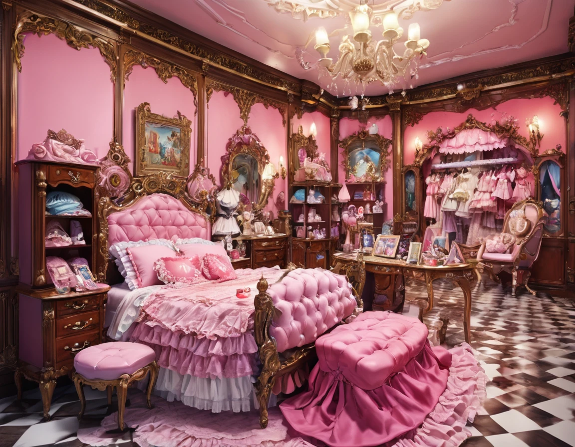 8k, 超High resolution, High resolution, Cinematic, Cinematic image, Intricate details, Realistic, photograph,

Fantasy art style, fashion store、Luxury furniture、A store selling Lolita fashion clothes、Cute clothes、Cute furniture、Dressing table、(Lolita clothes on display:2.0)、Lots of clothes、Pink Room、

Vibrant Style, Flowing and intermingling colors. Airbrush painting.

