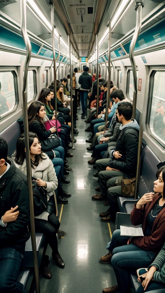 Crowded subway car