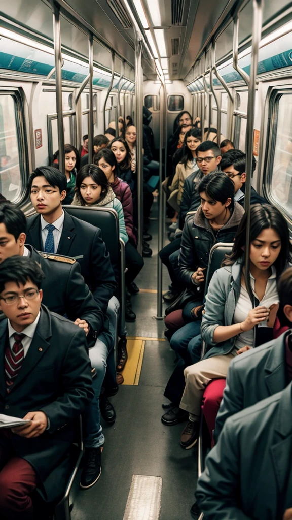 Crowded subway car