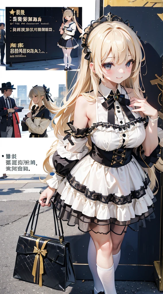 Cosplay girls，Mature girl，Big breasts，Big breasts，mature body，Clothes with bells and whistles，lace，Lace decoration，cosplay，Card issuance，猫耳Card issuance，Card issuance耳朵，Gorgeous clothes，Anime style girl，Lolita style，洛丽塔Short skirt，Close-up above the waist镜头，Close-up above the waist，Close-up above the waist，Close-up above the waist，Coordinated body proportions，Golden ratio figure，Short skirt，Modern Background，Big Ass，Modern Background，Comic Con background，Comic Con background，Comic Con background，Background of the venue，Hilarious background，Exhibition Background，Knee socks，Silk socks，Silk texture，maternal，maternal，kindliness，Smile，Smile，Married Woman，Long hair
