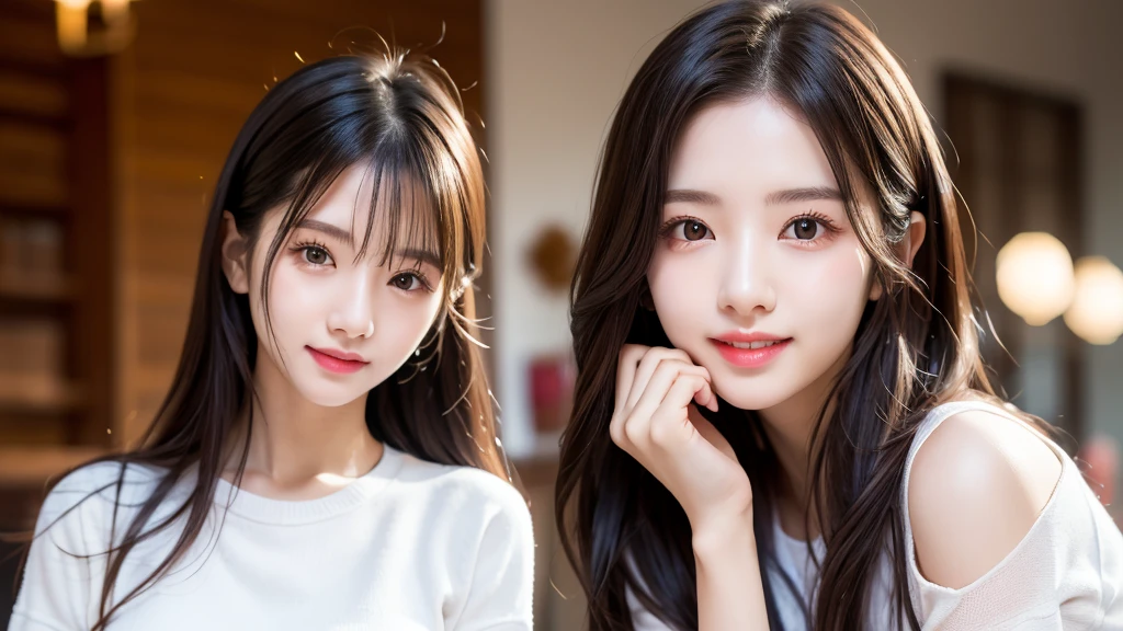 Smile and say thank you、A cute 20 year old girl、Medium Hair,Natural color lip, Blur the background、Physiologically correct body
