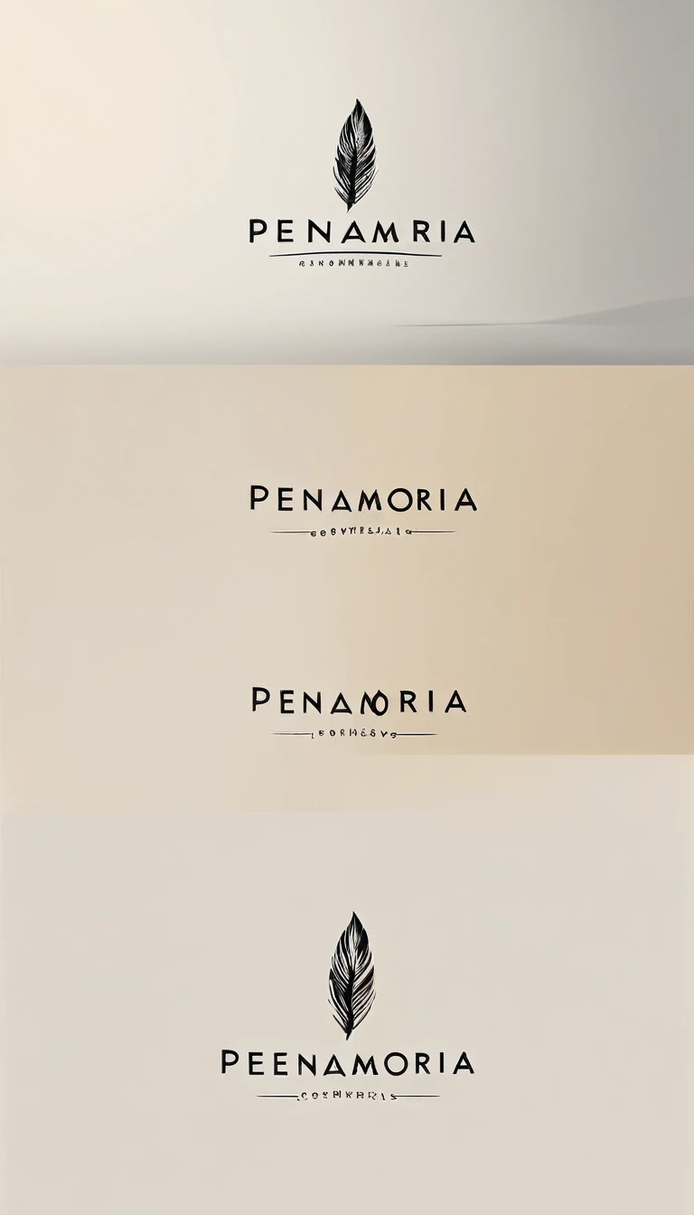 A minimal, modern, simple, cinematic logo design for the brand “Penamemoria". Create a modern, memorable, unique, minimalistic, high-quality,dreamy, fantastic, poetic, masterpiece logo design of a MEMORY FEATHER