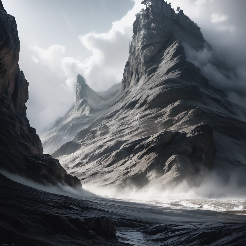 intricate detailed mystical misty island, dramatic ominous foreboding sky, unsettling eerie atmosphere, (best quality,4k,8k,highres,masterpiece:1.2),ultra-detailed,(realistic,photorealistic,photo-realistic:1.37),breathtaking landscape, moody lighting, dramatic shadows, mist shrouded, mysterious, otherworldly, surreal, dark fantasy
