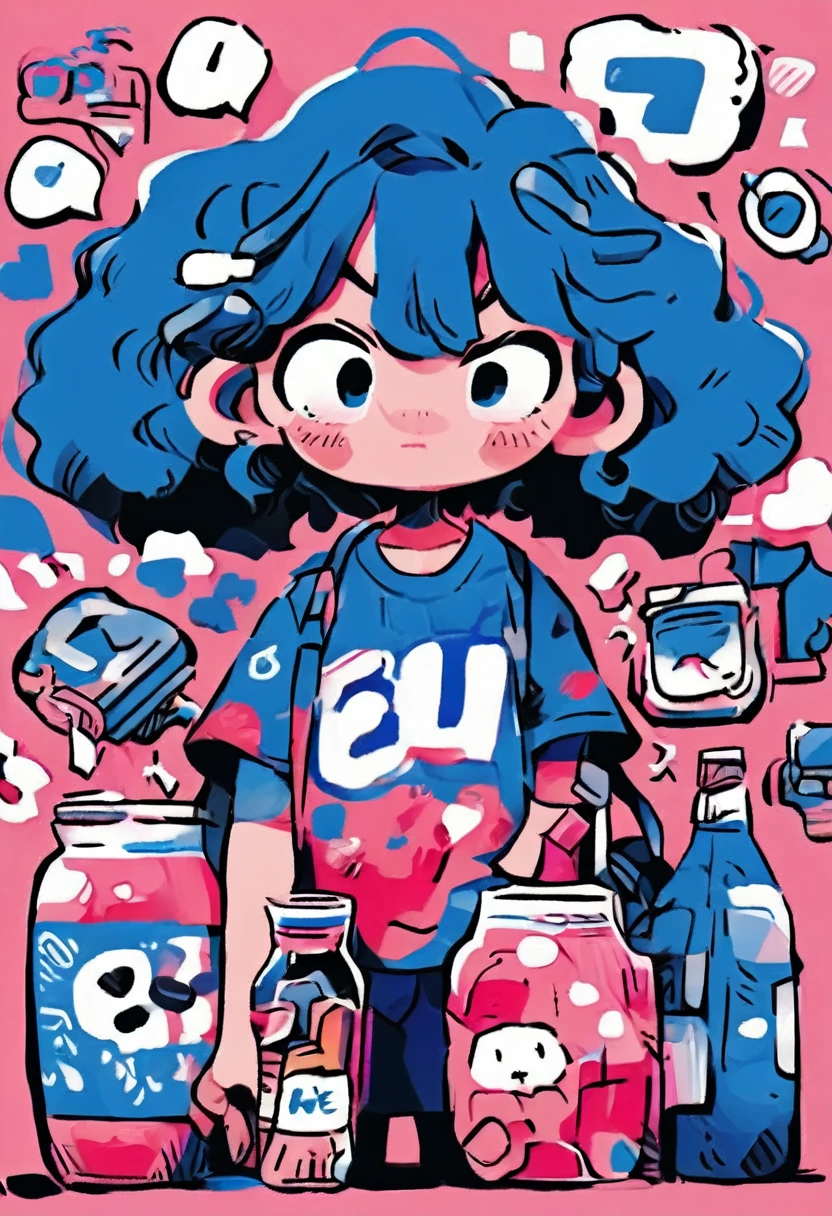 low quality、Pop Art、Ramune jar、blue、diagonal、Floating、big、Splash、From below、summer、Pink background、