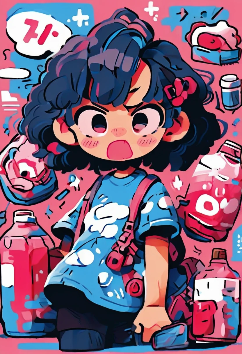 low quality、Pop Art、Ramune jar、blue、diagonal、Floating、big、Splash、From below、summer、Pink background、