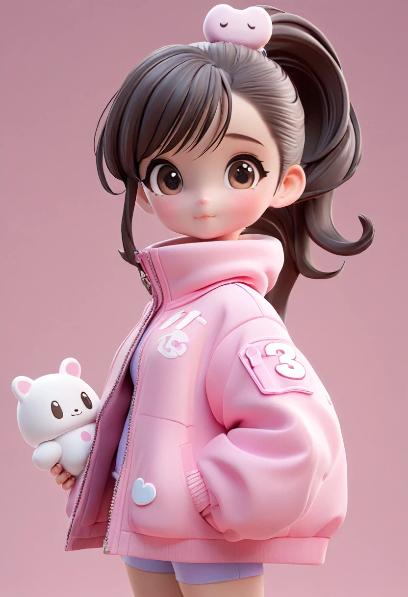 Wearing a ponytail、Marshmallow in hand、cartoon girl in pink jacket, Cute 3d rendering, Cute cartoon characters, Rendering a cute 3D anime girl, Animated Characters, Lovely characters, 3d characters, 3d characters, Cute numbers, 3d characterss, 3d characters render, 3d characters art, Arnold Maya Rendering, Cute numbers艺术, Animation style rendering