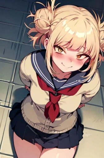 Highest quality,(Beautifully detailed white panties),She looks at me teasingly.,(smile),School corridor,(She gets turned on by the smell of her own panties),(She suggests that I masturbate in her panties:1.2),There were four male students around.、He stares at her in amazement