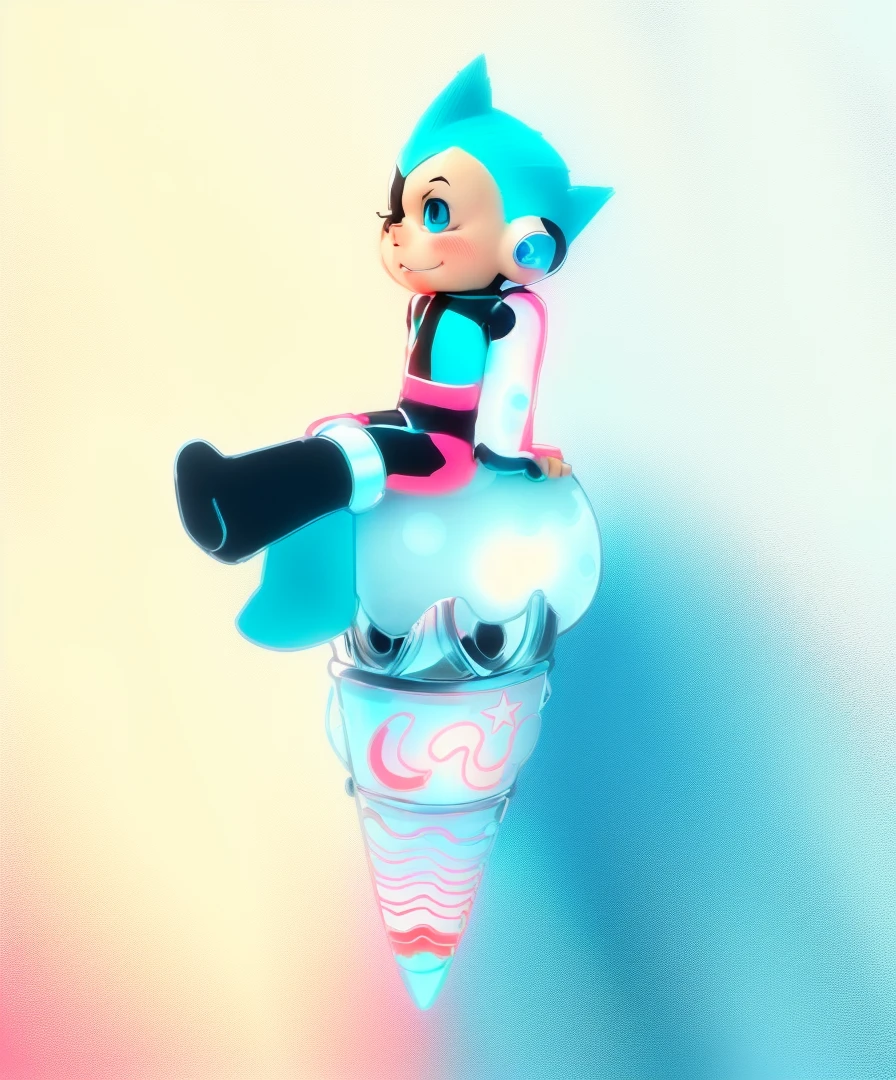 An Astro Boy sitting on an ice cream,Bright colors