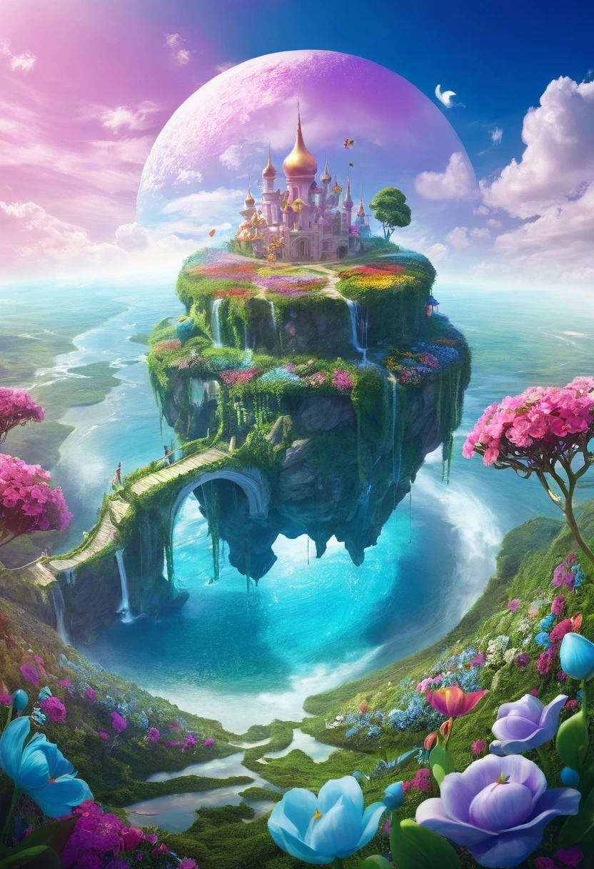 Beautiful fantasy world with flowers, dream, Surrealism, Popular content on artstation