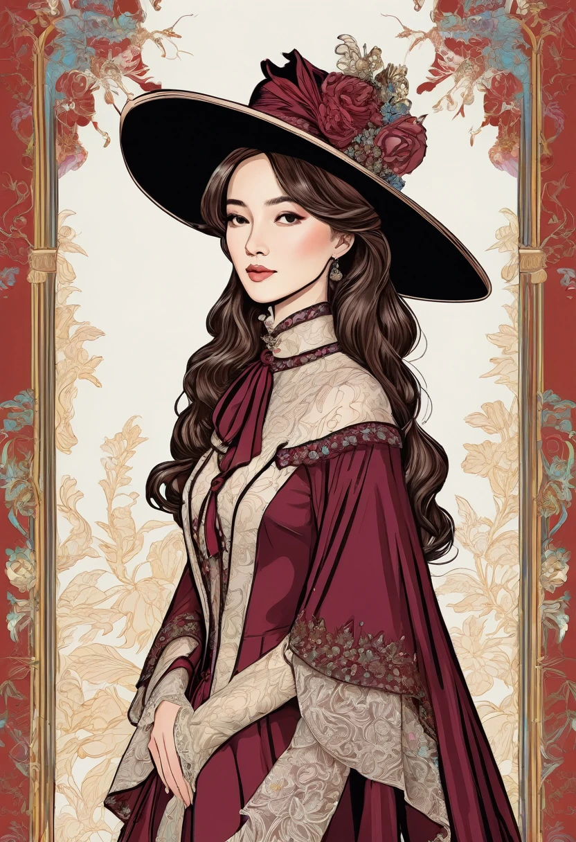 一组不同颜色的hat,Arrange separately,Victorian style,hat,cloak、shoe、Fashion Design,Clothing and fabrics,Very detailed and rich costumes,Victorian style,Clean line art and flat colors,,Retro line art,color