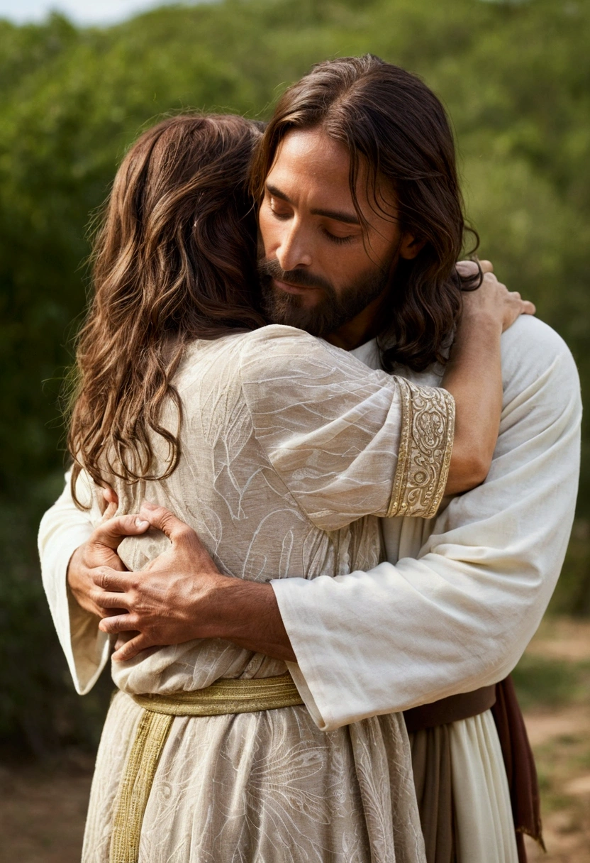 Jesus hugging a woman