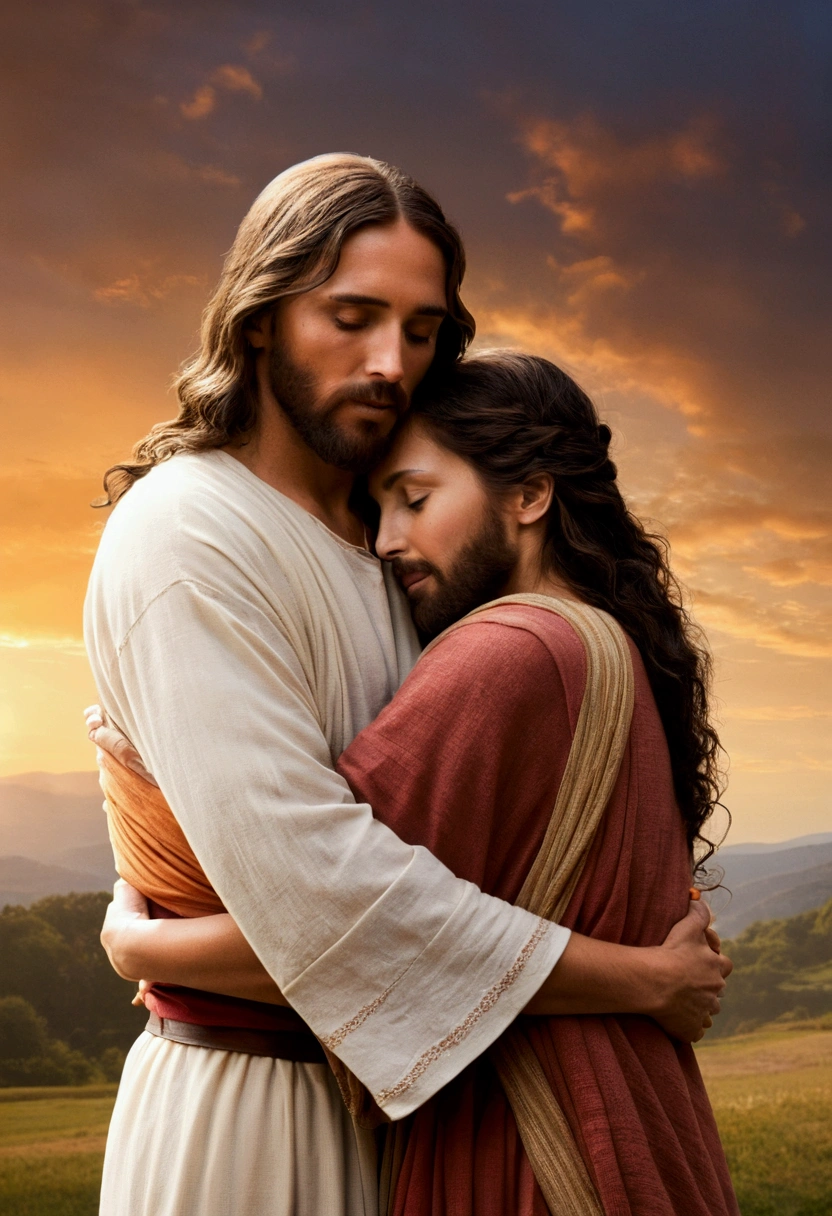 Jesus hugging a woman