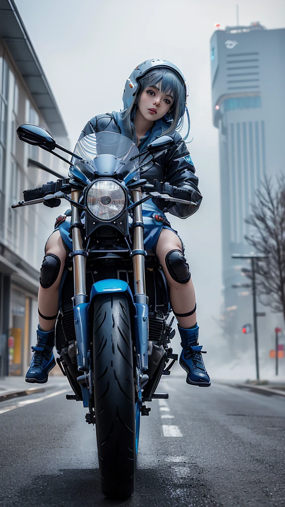 realism,
1girl,solo,
ssugar008_jp_girl,(blue hair:1.4),long hair,asymmetric bangs,pointy hair,huge breasts,narrow_waist,slender,white skin,sweat,
techwear,gloves,long_sleeves,multicolored jacket,black pants,hood,bag,backpack,helmet,zipper,cyberpunk,
Ducati,driving a ducati motorcycle,(riding a motorcycle:1.3),(driving a motorcycle:1.3),white motorcycle,motorcycle,
ruanyi0730,(winter:1.2),dusk,(foggy weather:1.4),
(full body:1.4),(full_shot:1.4),front view,