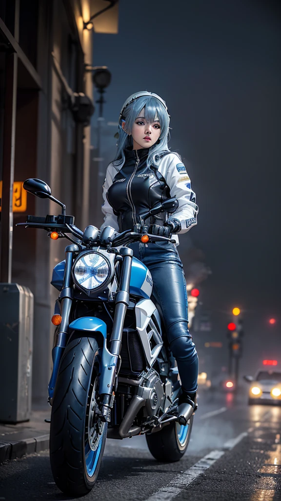 
realism,
1girl,solo,
ssugar008_jp_girl,(blue hair:1.4),long hair,asymmetric bangs,pointy hair,huge breasts,narrow_waist,slender,white skin,sweat,
techwear,gloves,long_sleeves,multicolored jacket,black pants,hood,bag,backpack,helmet,zipper,cyberpunk,
Ducati,driving a ducati motorcycle,(riding a motorcycle:1.3),(driving a motorcycle:1.3),white motorcycle,motorcycle,
ruanyi0730,(winter:1.2),dusk,(foggy weather:1.4),
(full body:1.4),(full_shot:1.4),front view,