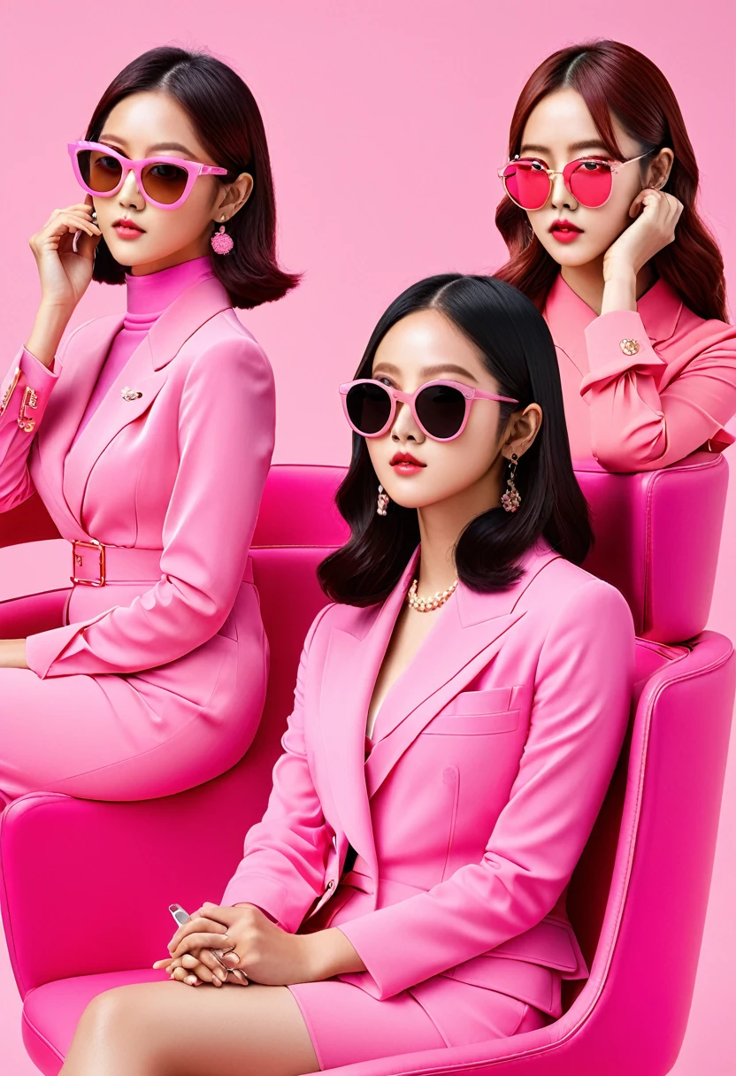 Japan woman sitting on chair with glasses on face, sunglasses, wearing glasses, Urzan, woman with rose-colored glasses, Diravadi Lumrat, wearing thin big round glasses, wearing pink glasses, wearing small round glasses, portrait jiss blackpink, blackpink jisoo, blackpink jisoo, square glasses, sunglasses