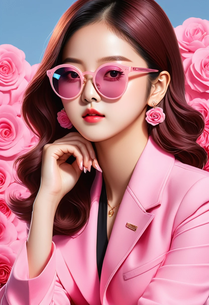 Japan woman sitting on chair with glasses on face, sunglasses, wearing glasses, Urzan, woman with rose-colored glasses, Diravadi Lumrat, wearing thin big round glasses, wearing pink glasses, wearing small round glasses, portrait jiss blackpink, blackpink jisoo, blackpink jisoo, square glasses, sunglasses