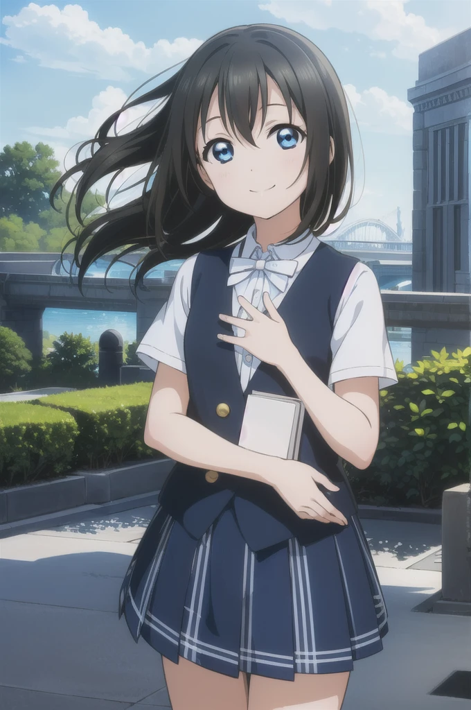 (Highest quality, masterpiece:1.2), (One Girl, alone:1.2), cute, smile,  Detailed Background, (View your audience, alone focus:1.2), Light on the face, null, blue null, Upper Body, sunlight, Lens flare, Written boundary depth, scenery, Mouth closed,
Osaka Shizuku, short hair, blue eyes, Black Hair, Nijigasaki University 