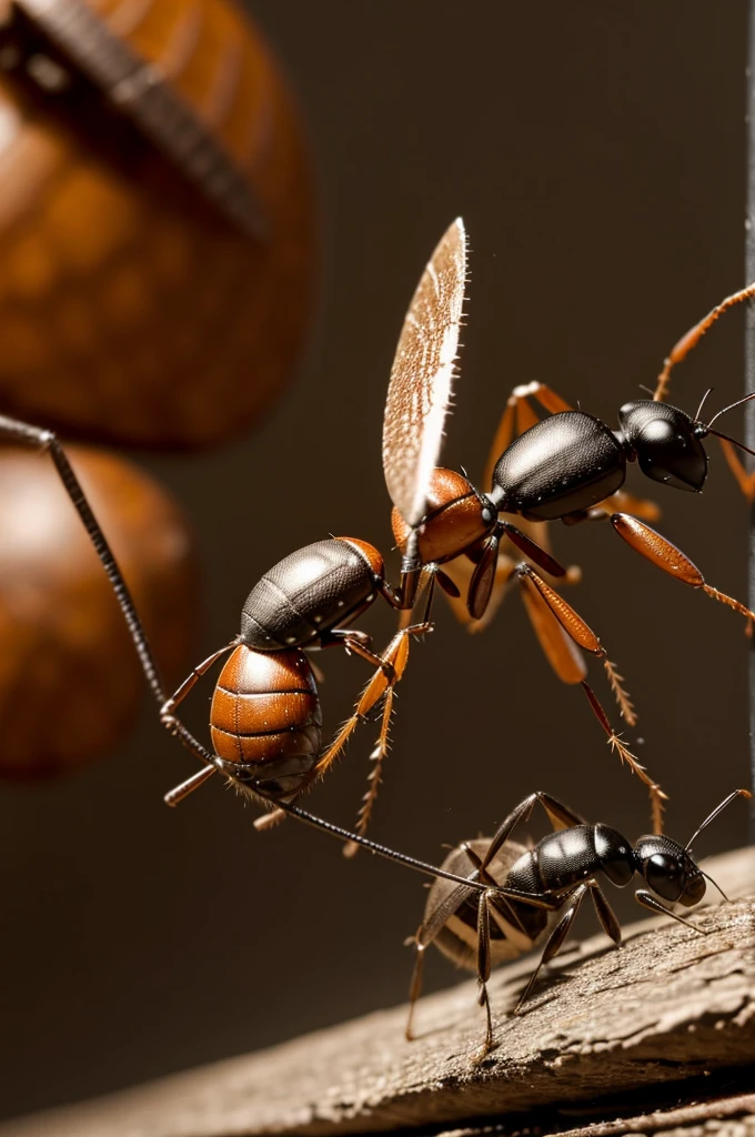 an image of an ant fighting a cockroach in a duel to the death with knives