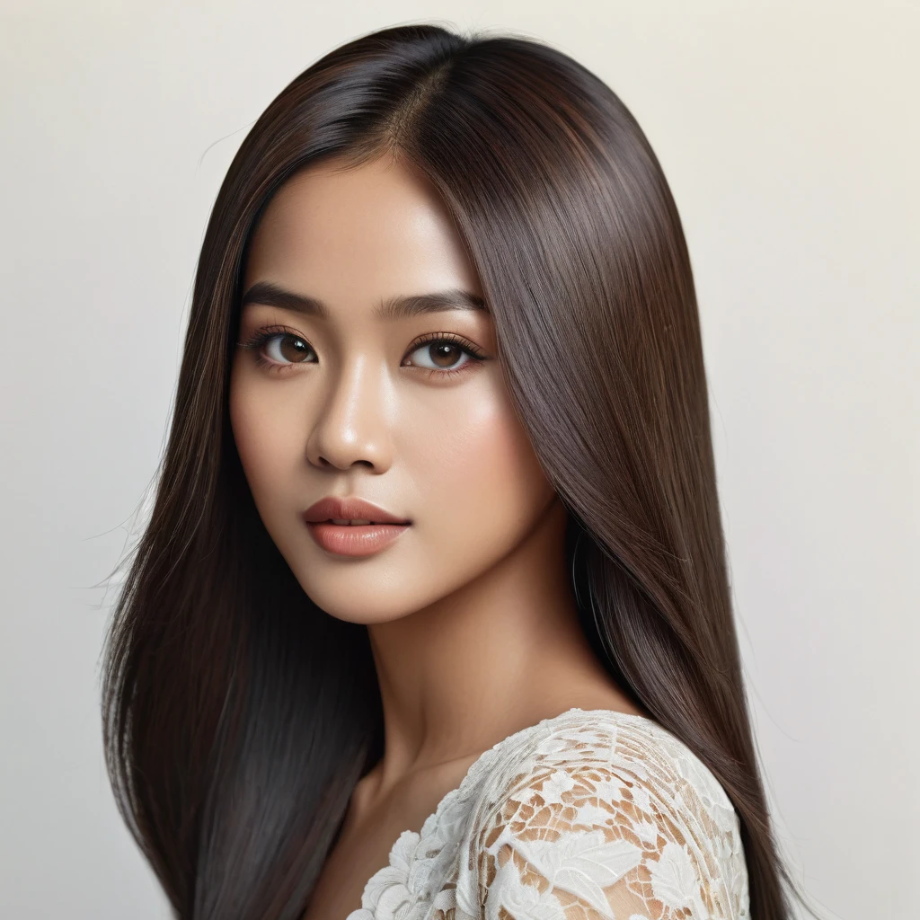masterpiece, realistic, highly detailed, beautiful, a young indonesian woman with sleek straight hair