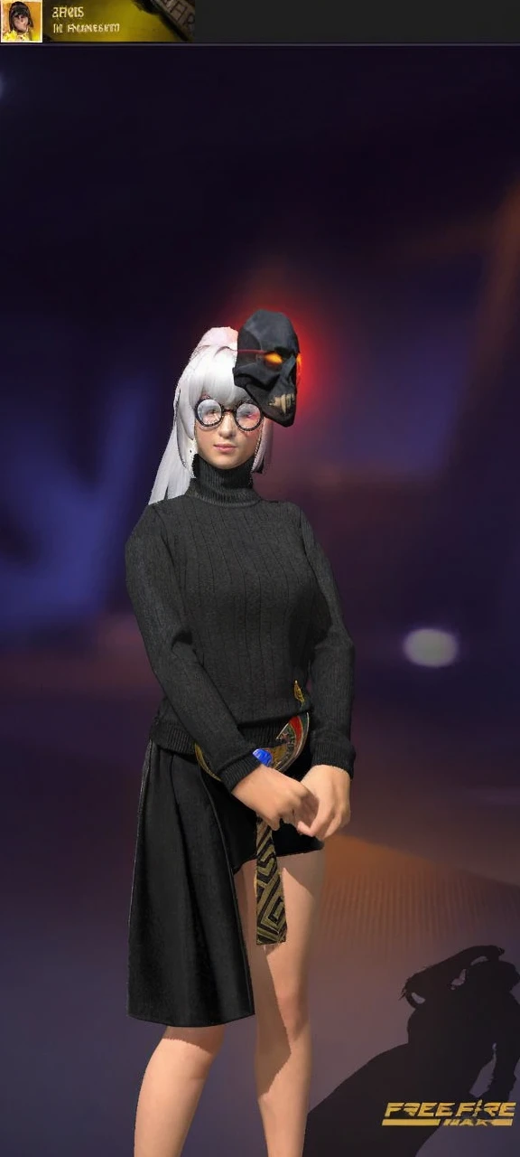 1 beautiful woman was wearing a black long-sleeved shirt and a black skirt and her hair was white