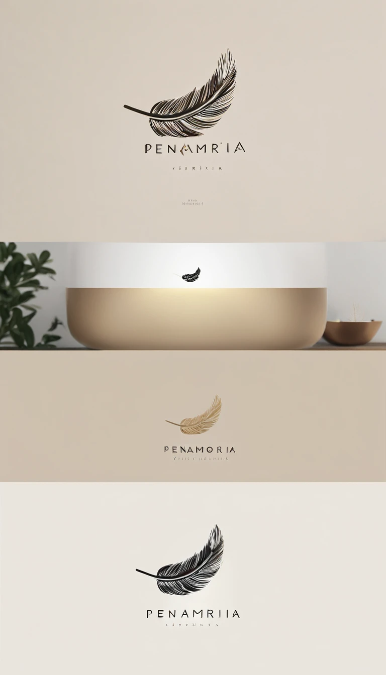 A minimal, modern, simple, cinematic logo design for the brand “Penamemoria". Create a modern, minimalistic, high-quality, masterpiece, fantastic, poetic feather that symbolizes dreams and stories.