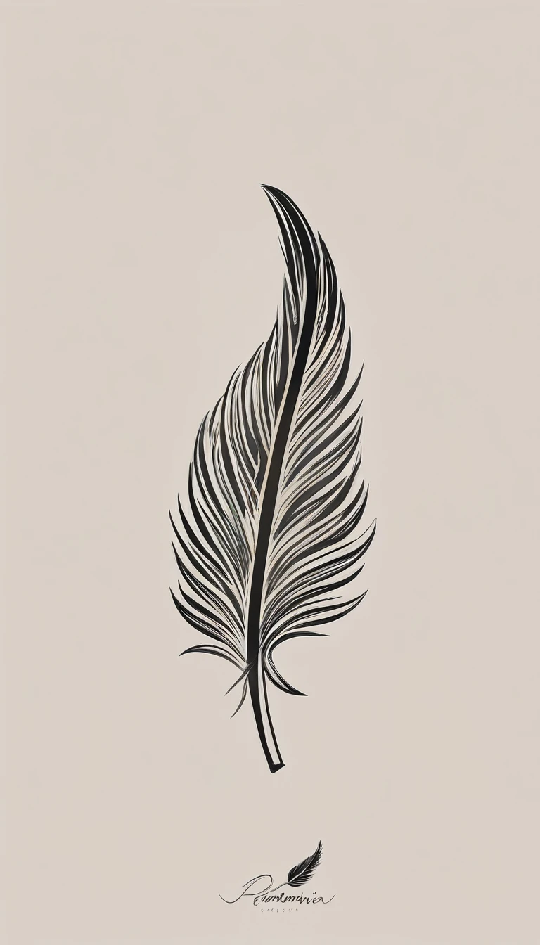 A minimal, modern, simple, cinematic logo design for the brand “Penamemoria". Create a modern, minimalistic, high-quality, masterpiece, fantastic, poetic feather that symbolizes dreams and stories.