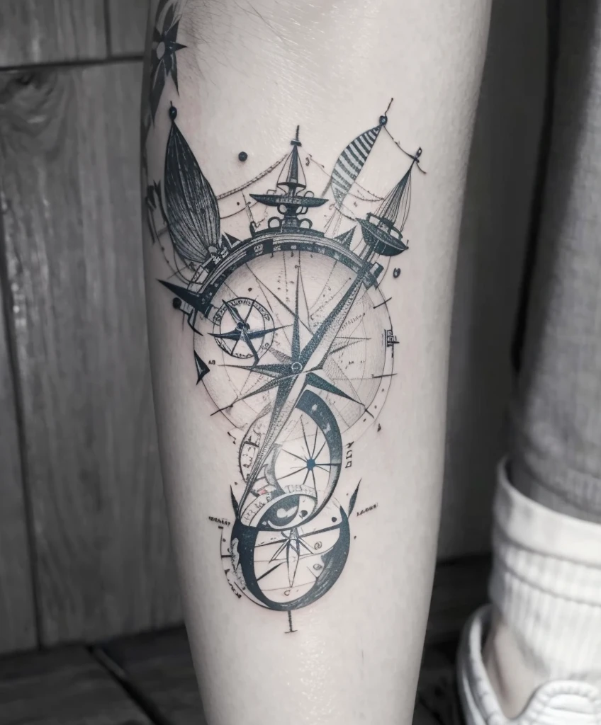 The same tattoo but instead of a planet that has a nautical compass 