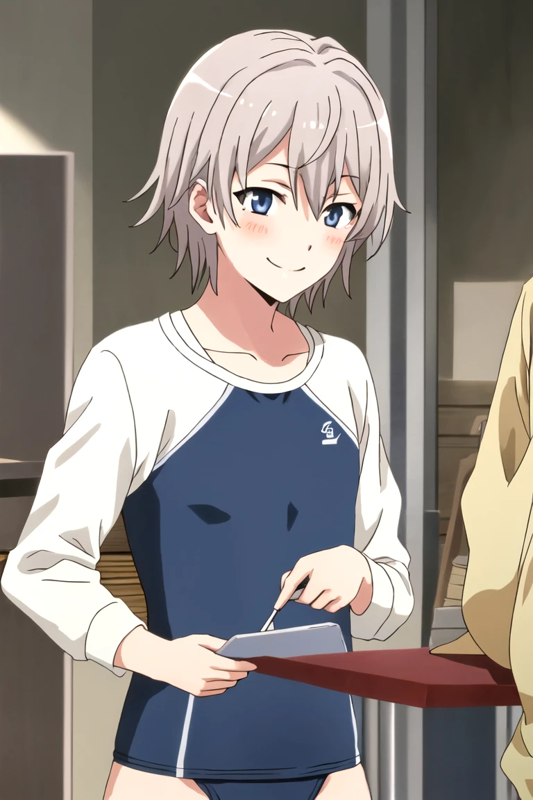 totsuka_almost_yahariorenoseishunlovecomewamachigatteiru grey_hair, short_hair, male_Focus, Blue_eyes, BLUSH, smile, Swimsuit 