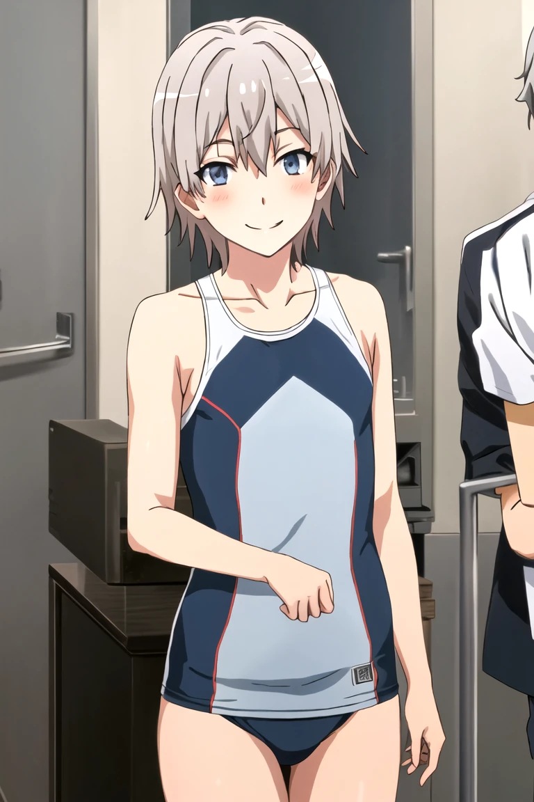 totsuka_almost_yahariorenoseishunlovecomewamachigatteiru grey_hair, short_hair, male_Focus, Blue_eyes, BLUSH, smile, Swimsuit 