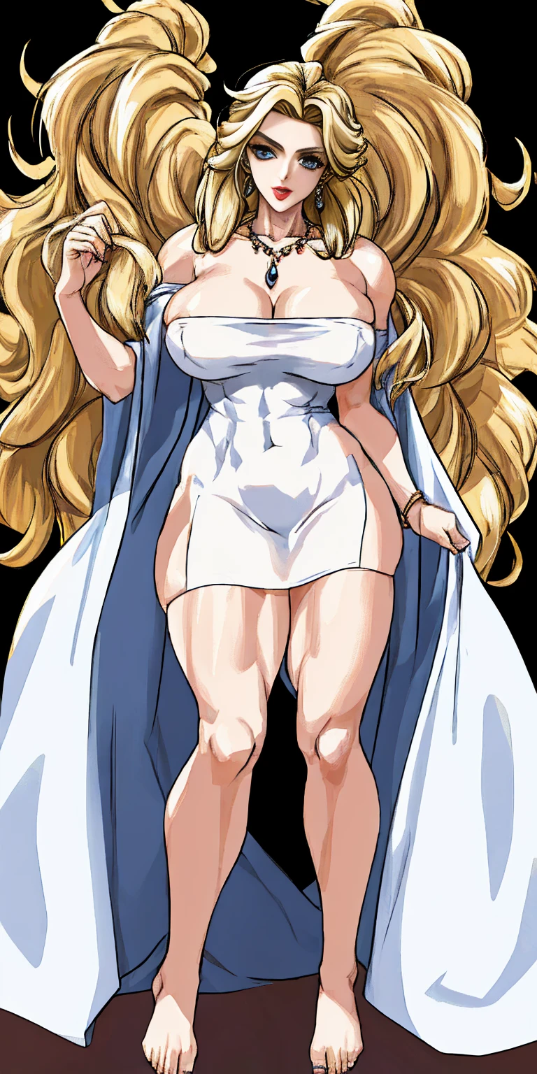 ((full body photo, standing, feet on the ground)) detailed photo of 1girl,
blonde, white dress, choker, she_ra, 
Dynamic pose,
smug smile,

tall , (muscular body:1.3), (femenine hands:1.3),

skindentation, narrow waist, thighs,, eyeliner, eyelashes, perfect face, detailed eyes, facial lighting, cleavage, sexy, skirt lift

looking at viewer (masterpiece, high quality:1.2)