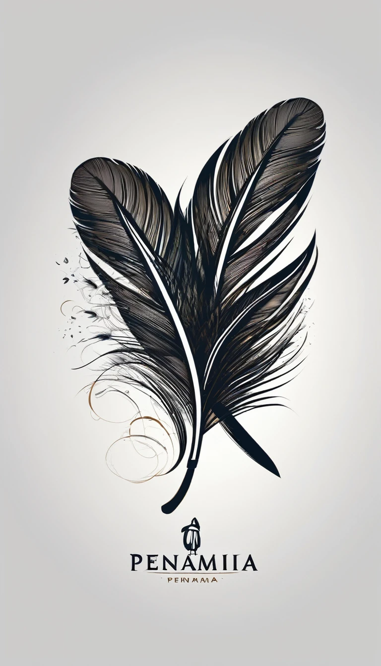 Create a minimal, modern, simple, inspirational, memorable, dream like logo design of a boy and a feather for the brand “Penamemoria".