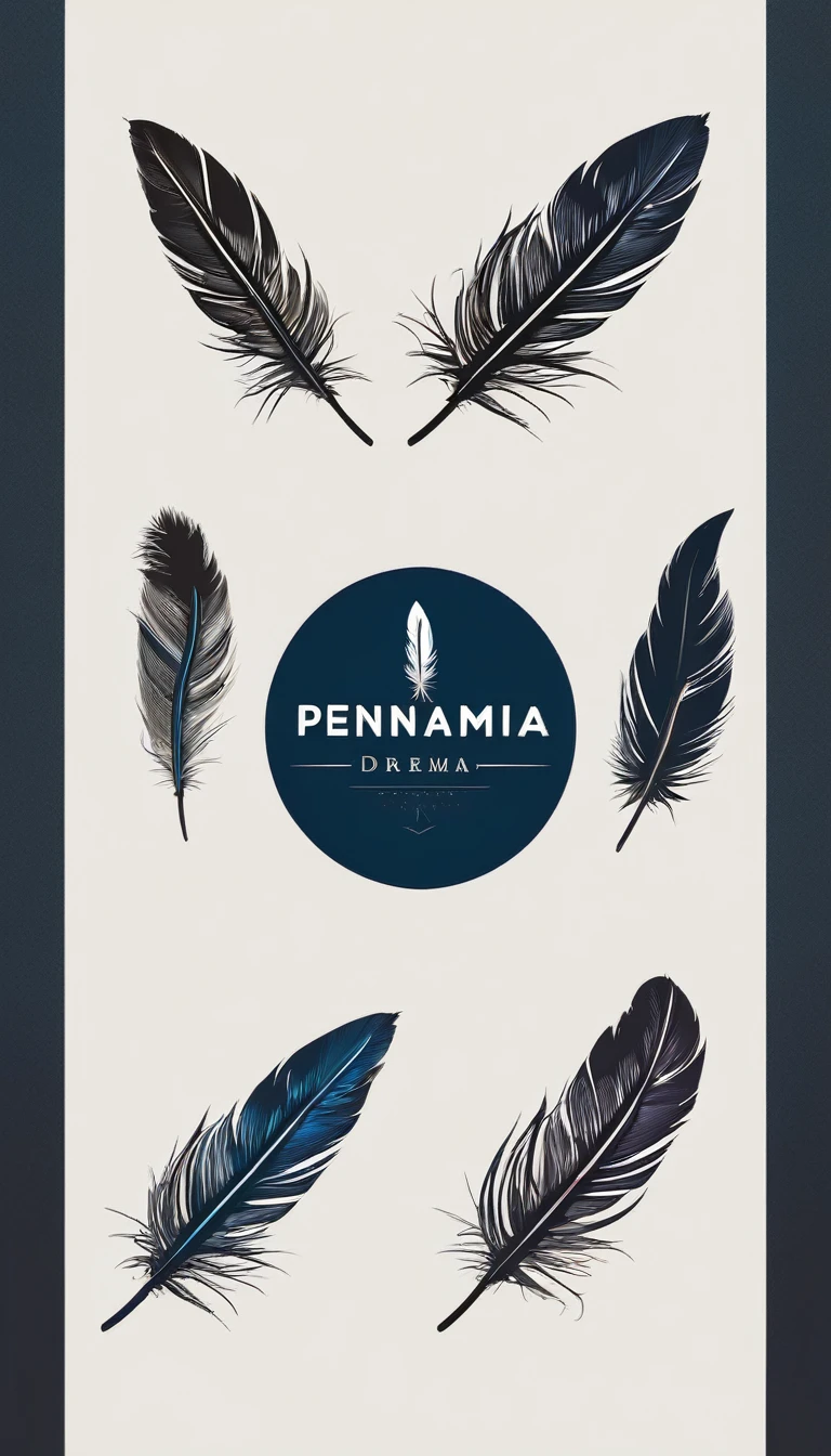 Create a minimal, modern, simple, inspirational, memorable, dream like logo design of a boy and a feather for the brand “Penamemoria".