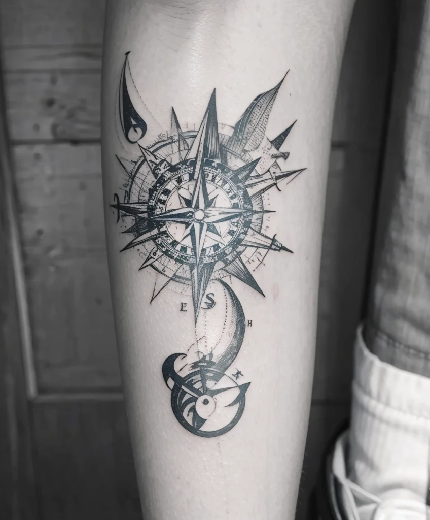 The same tattoo but instead of the planet he carries in his hands, put a nautical compass