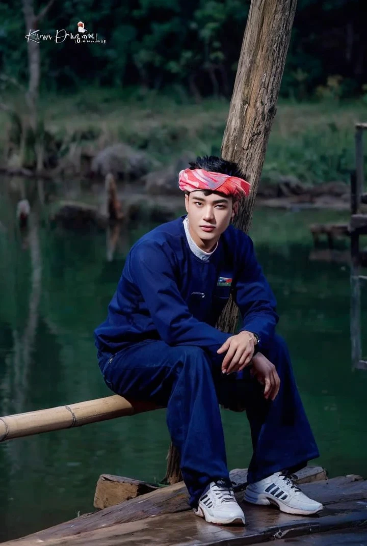 (masterpiece, best quality:1.3), realistic, perfect eyes, perfect hands, (1man 21 years old), short hair, (Faux Hawk:1.3), (wearing a black top), blue denim jeans, mountain background, battle field, looking at viewer