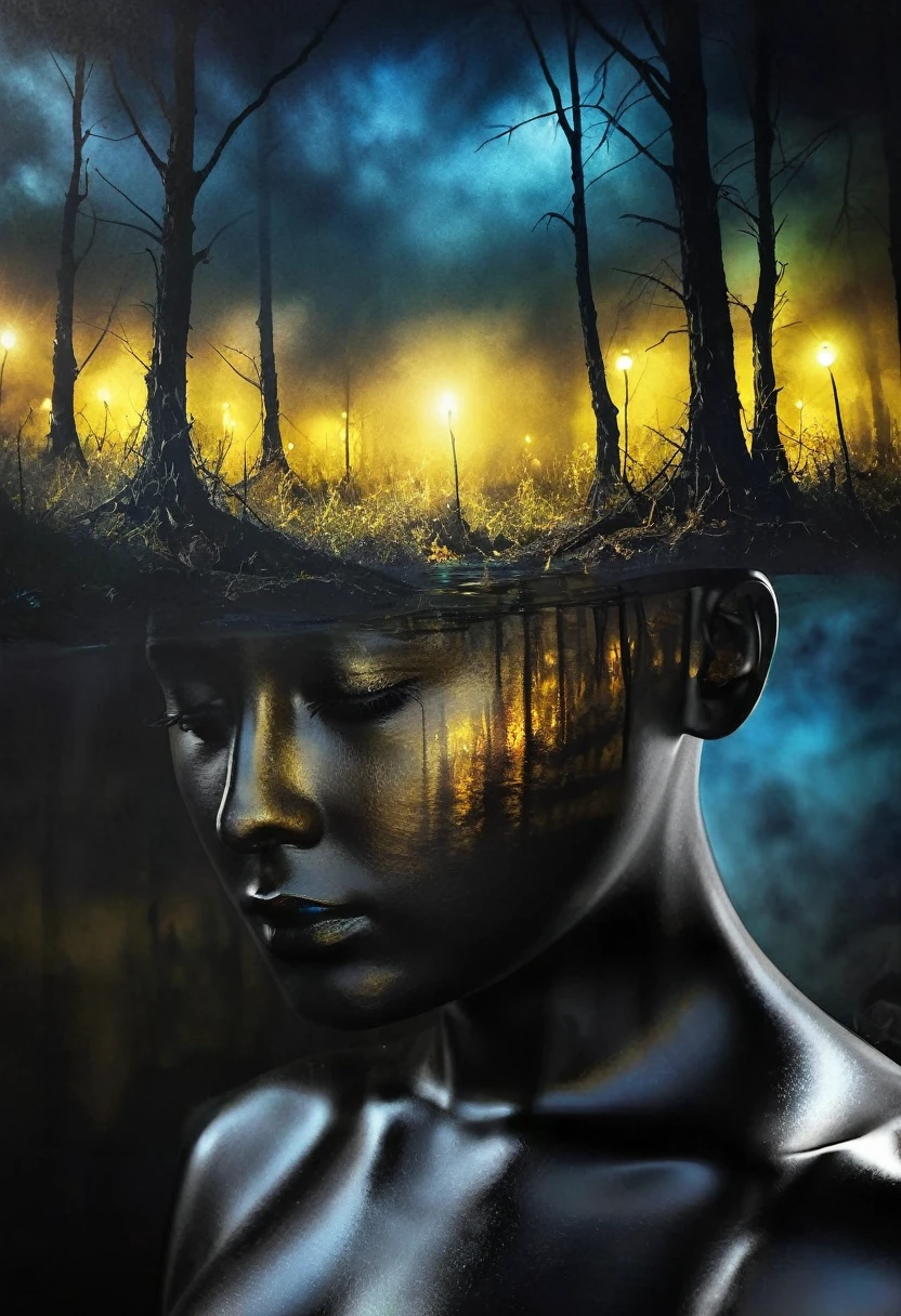 my fears seen from my soul are different my fears look sad and desolate ,the image looks very real, impressive colors 16k light of nostalgia dark and sad atmosphere depth of field 24k composition photography volume in shadows communicate idea unique piece work of art spectacular lighting
