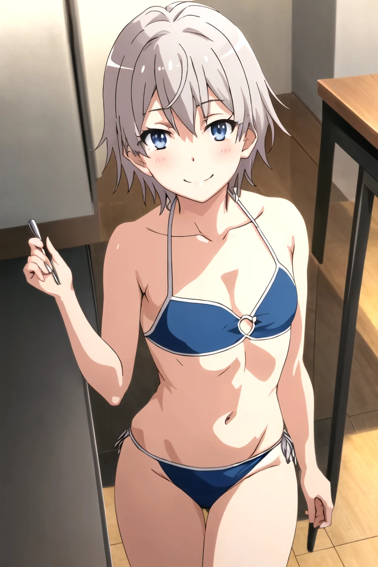 totsuka_saika_yahariorenoseishunlovecomewamachigatteiru
grey_hair, short_hair, male_focus, blue_eyes, blush, smile, bikini 