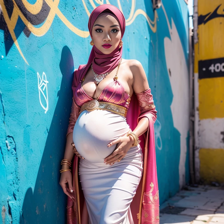 (((Malaysian girl pregnant 9 ***** naked and nude))),malay, The whole body consists of a young girl with hijab, Eye makeup, 21yo, Cat ears, Soft lighting, groups, Wear shabby clothes, Dirty, Tattered futuristic military uniform, Cat's paw badge, Pose, spot color, rendering by octane, Ultra-realistic intricate details, Cinematic, 8K resolution, 70mm, emphasis lightings, (((Huge breast)))(((wearing sexy kebaya))) PERFECT HIJAB & Sexy kebaya dress (((2 girls:1.5, girls standing))) Setting background: Basquiat graffiti wall background,Graffiti artist, urban walls, spray paint cans, bold colors, rebellious strokes, street gallery, artistic , night shadows, public expression, aerosol mastery, layered stencils, cultural messages, graffiti tags, creative risks, vibrant visuals, underground recognition, impactful designs, urban transformation. Art by Mschiffer (((Red lips))) (((only: pubic hair is hairy:1.3))) (((wearing a Sexy belt design by LV))) Full Naked & nude,  bride very fit physique (38D breast:1.3) , (((Woman with hijab style, hijab and kebaya dress)), (lace stockings), (((Wearing: diamond necklace and earrings))). RAW photo, full sharp, detailed face (high detailed skin:1.2), 8k uhd, dslr, soft lighting, high quality, film grain, Fujifilm XT3, (extremely beautiful face, sexy lips, beautiful red lips, Clear eyes, beautiful eyes), (big green eyes), pretty girl, face forward, intricate detail face, ((ultra detailed skin)) (skin texture, film grain), Detailed beautiful face, natural tpose, natural facial expression, (((Straight breasts))), Surreal full-body figure, Beautiful and delicate body and face, gorgeous figure, ssmile, Titillating，Surreal full-body figure，Beautiful and detailed body and face, Super vista, White skin of the, vivd colour,🔥8k, masterpiece, RAW photo, best quality, (18k detail:1.2), photorealistic, extremely, deep shadow, earrings, bracelets, necklace,