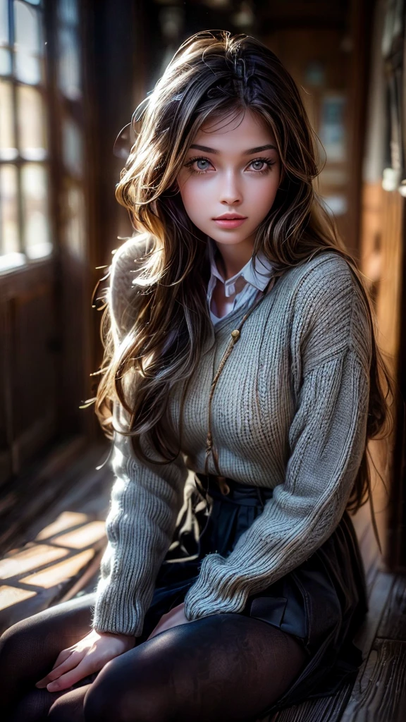 a young girl lying in the hallway of a wooden school building, beautiful detailed eyes, beautiful detailed lips, extremely detailed eyes and face, longeyelashes, school uniform, relaxed pose, sunlight streaming through windows, warm lighting, intricate wood grain textures, (best quality,4k,8k,highres,masterpiece:1.2),ultra-detailed,(realistic,photorealistic,photo-realistic:1.37),intricate architectural details,atmospheric,serene,cozy,soft colors,natural lighting