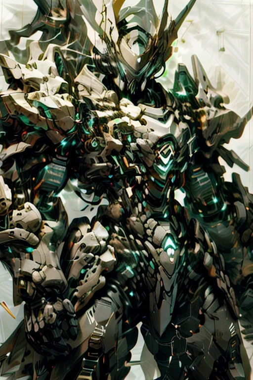[(White background:1.5)], Hongmei tea,Gray mecha standing,Heavy armor,Strong limbs,Energy core,Powered Armor,Full nail,best quality,masterpiece,no humans,V-shaped fins,gray theme