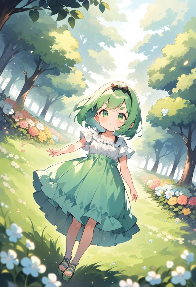 (:1.4),(little female child:1.4), cute face, 6 yeaii, (highlight on eyes:1.1), small breast, (jiggly:0.8), shiny skin,(mini girl:1.5),
BREAK
(green maro eyebrows:1.5), :<, (jitome:1.1),pouty and slightly grumpy,(medium green hair:1.2),pout,disgusted eyes, green eyes, puffy eyes,
BREAK
breathtalking Scenery, breathtalking Beauty, breathtalking Cute,scenery, (best quality, masterpiece:1.2), (ultra high quality:1.2),smooth soft skin, natural skin,watercolor,
BREAK
Dutch angle,layer of clothes,(black Bustier:1.1) under (white Ruffled blouse:1.2), burberry check patterned skirt,head band.Platform Sandals,wide shot,dynamicangle,kawaii,outdoors,flowergarden,flowerbackground,tiffany,dust particles,