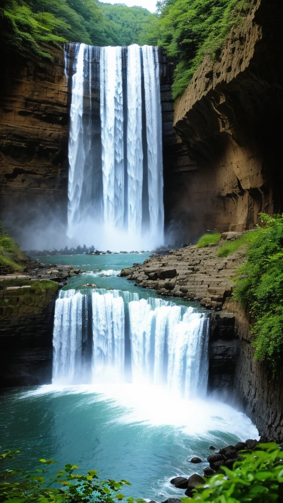 Big waterfall、cliff、flying fish