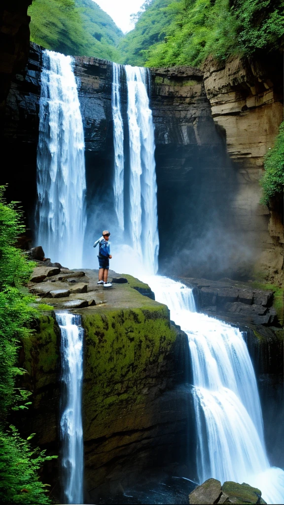Big waterfall、cliff、flying fish