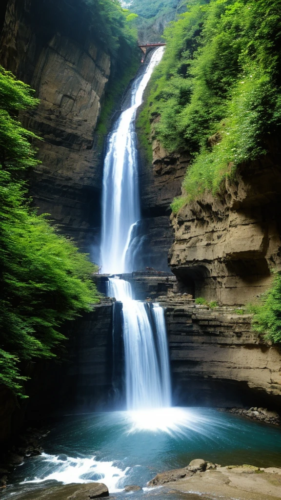 Big waterfall、cliff、flying fish