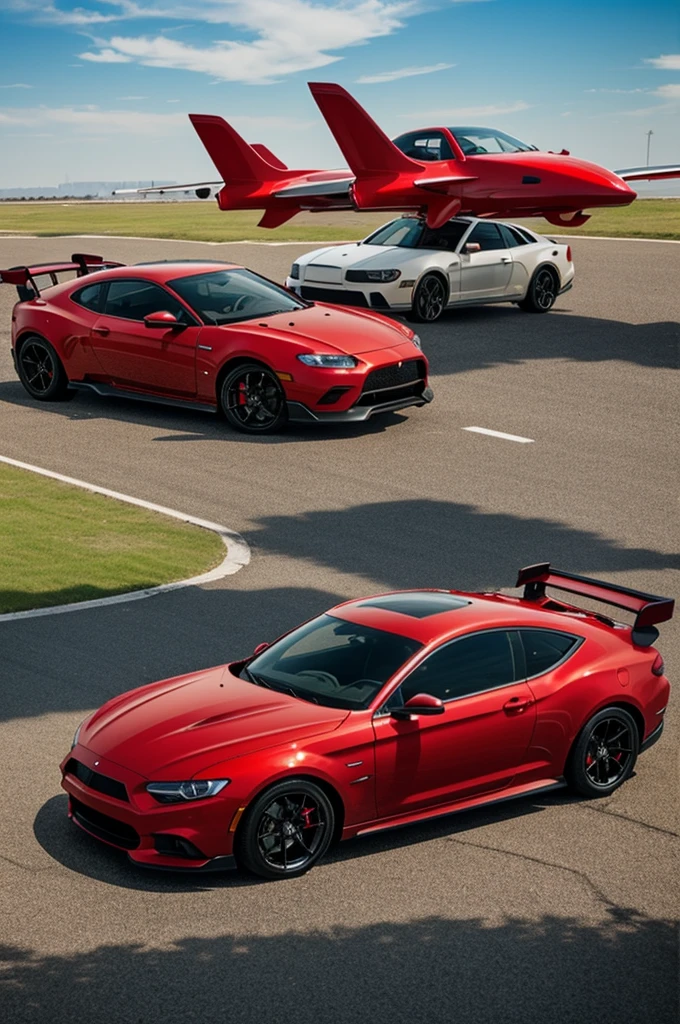 Red car with a magnet on the roof and wings with bull horns