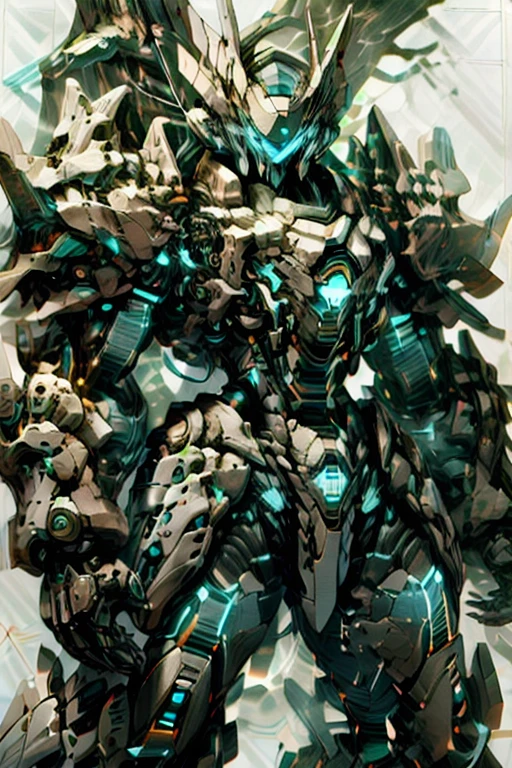 [(White background:1.5)], Hongmei tea,Blue mecha standing,Heavy armor,Strong limbs,Energy core,Powered Armor,Full nail,best quality,masterpiece,no humans,V-shaped fins,blue theme