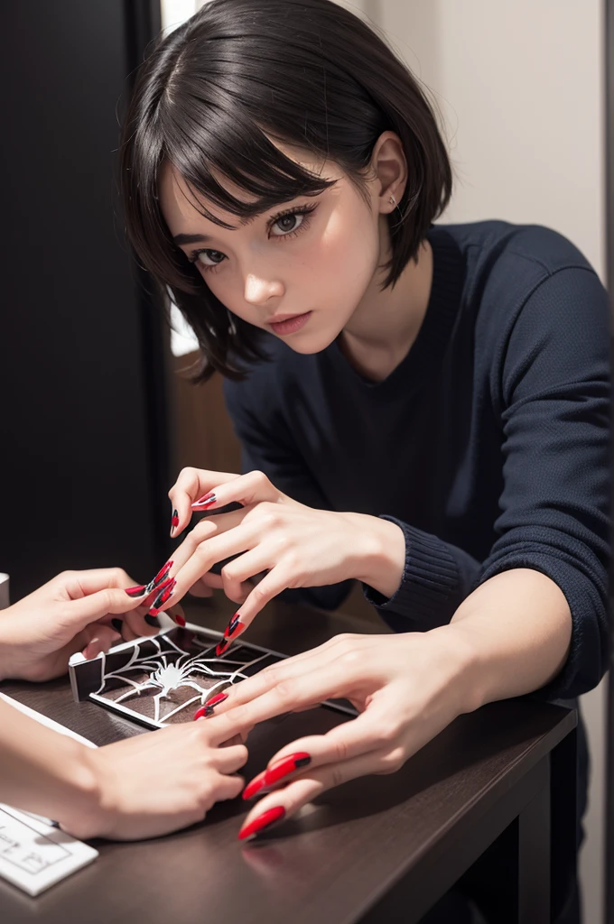 hello kit doing spider man nails