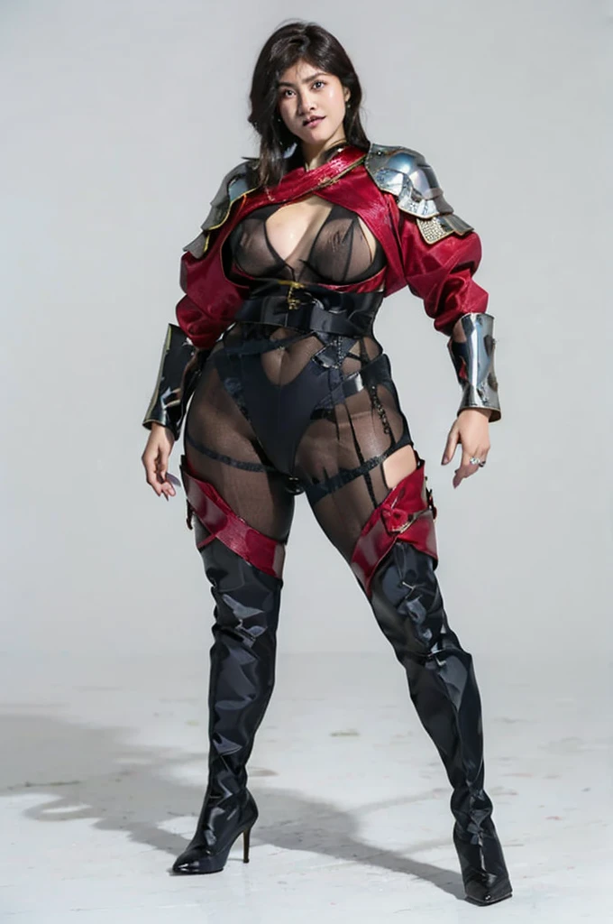 30-year-old Asian female gladiator posing for a photo，Tall and sexy，Sweaty and sweaty，Shiny muscle lines，Sense of Power，Large Breasts，Big buttocks，Mature and charming，Lewd exposure ，exposed，Camel toe，nipple，detail，NSFW，Release liquid，Wear sexy super high heel boots，The charming and seductive queen，Fighting breath