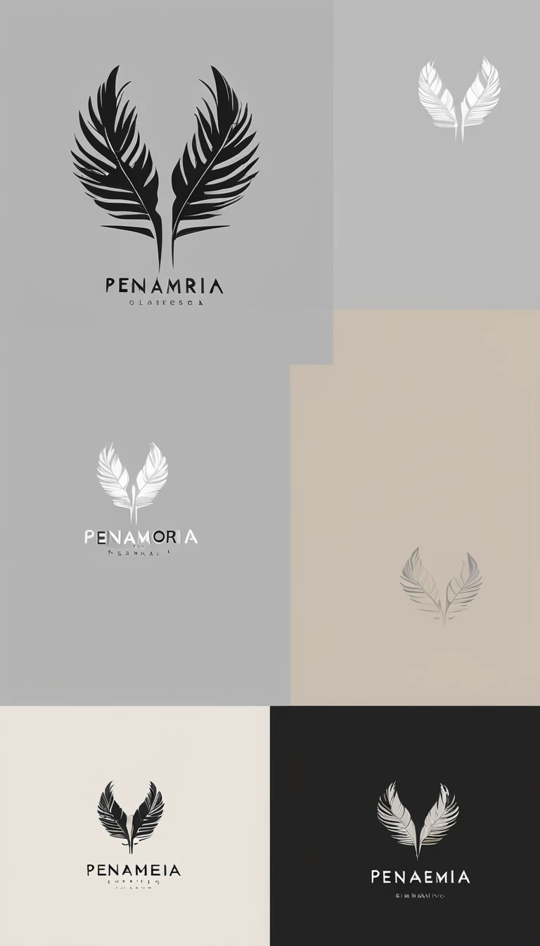 A minimal, modern, simple, cinematic logo design for the brand “Penamemoria". Create a modern, minimalistic, high-quality, logo of a boy feather